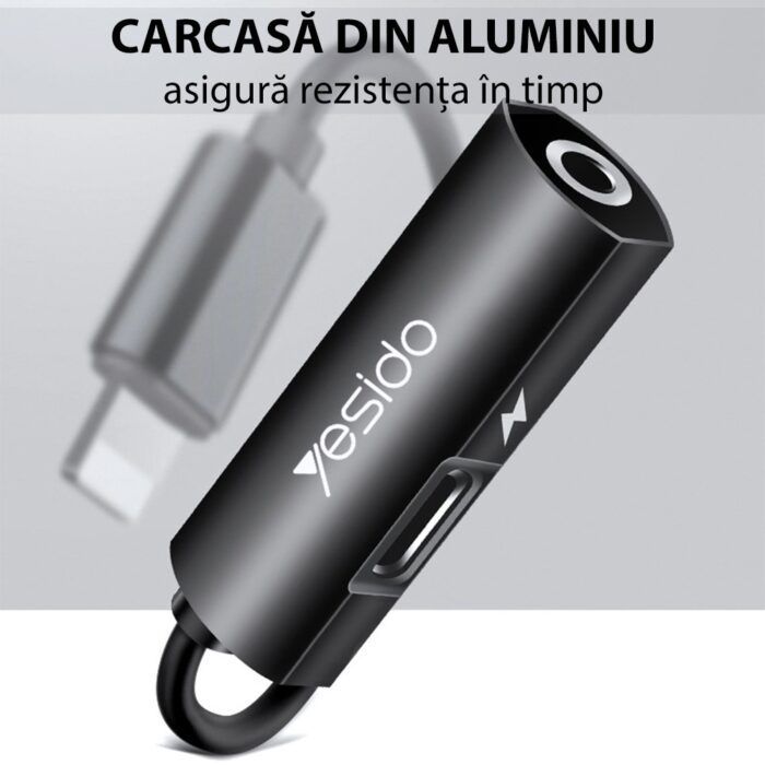 Adaptor audio Lightning la Lightning Jack 3.5mm Yesido YAU 11 Negru 4