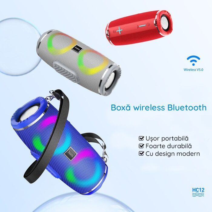 Boxa portabila Wireless HC12 Sports Bluetooth 5.0 cu Shoulder Strap 2x5W HOCO Rosu 4