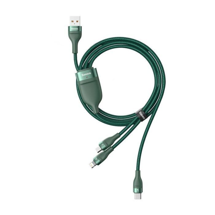Cablu de date 3in1 USB la Type C Lightning Micor USB 66W 1.2m Baseus Flash Series CA1T3 06 Verde 4