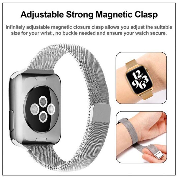 Curea metalica smartwatch Apple Watch 1 2 3 4 5 6 7 SE 42 mm 44 mm 45 mm W034 Argintiu 4
