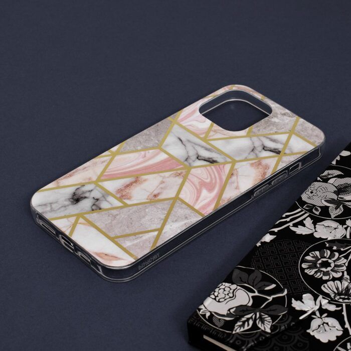 Husa iPhone 13 Pro Max Marble Series Pink Hex 3