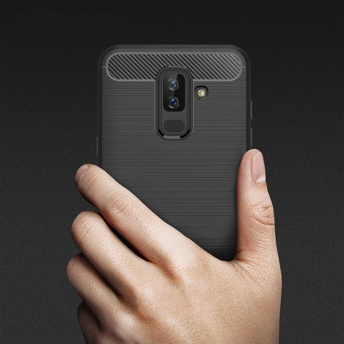 Husa pentru Samsung Galaxy A6 Plus 2018 aspect metal slefuit negru 4