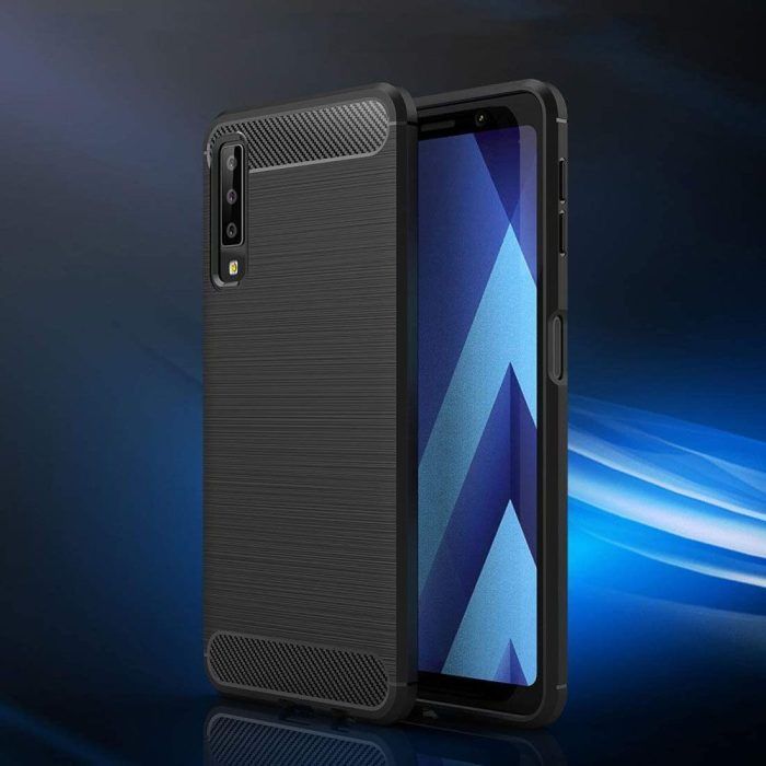 Husa pentru Samsung Galaxy A7 2018 aspect metal slefuit negru 3