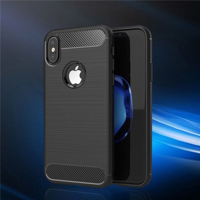 Husa pentru iPhone X XS aspect metal slefuit negru 3