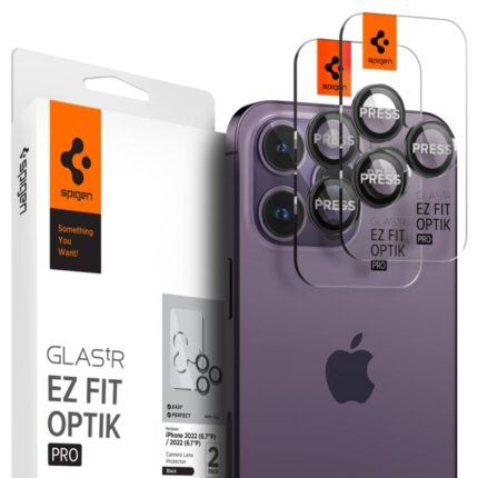 Set 4 folii sticla camera foto Spigen Optik.TR â€EZ FITâ€ compatibil cu iPhone 14 Pro / 14 Pro Max