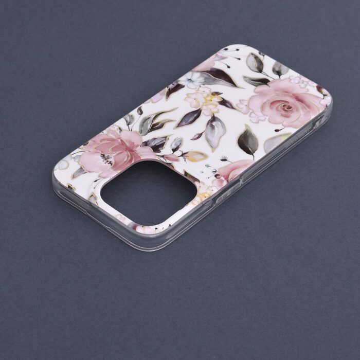 Husa compatibila cu Apple iPhone 14 Pro Atlantic Marble alb floral 4