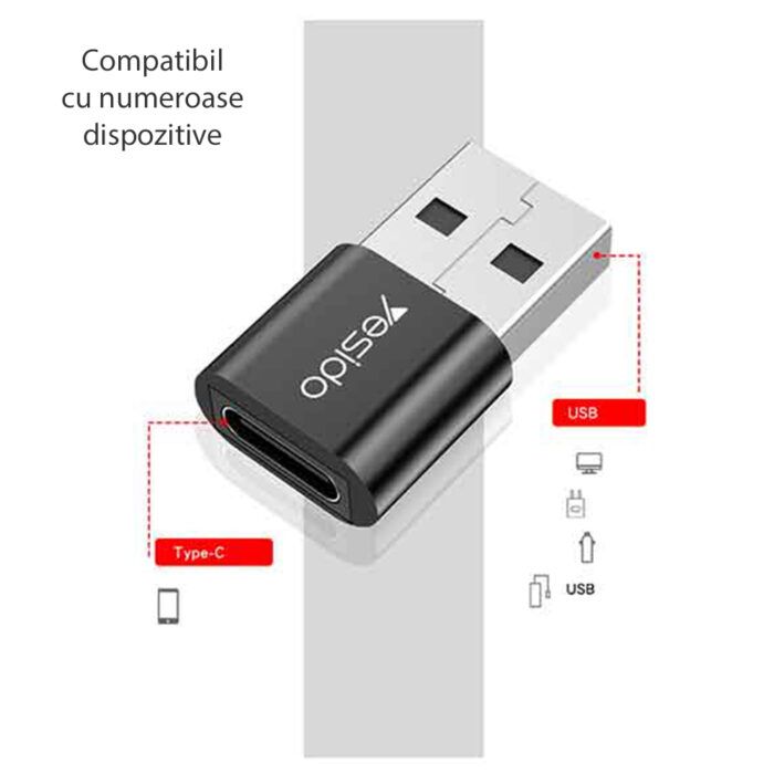 Adaptor OTG USB la Type C 5Gbps Yesido GS09 Negru 2