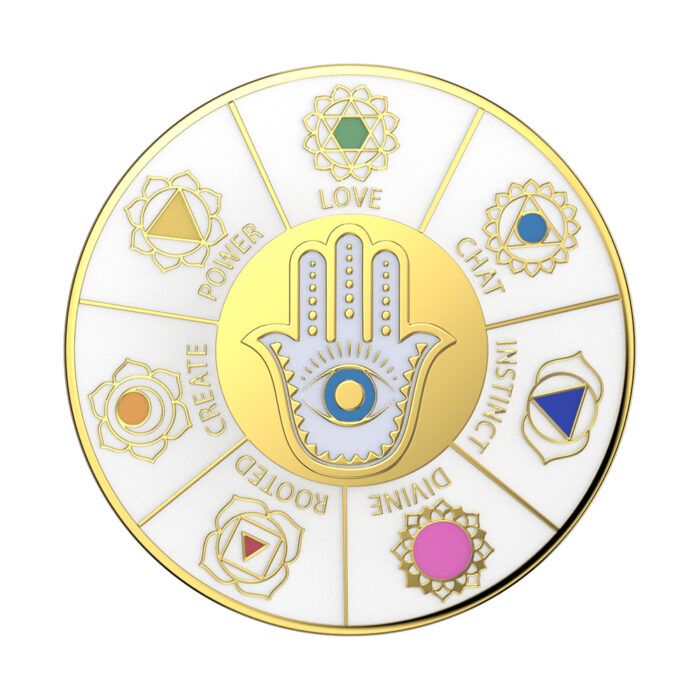 Suport universal pentru telefon si tableta PopSockets PopGrip Enamel Spinner Chakras Clear 2