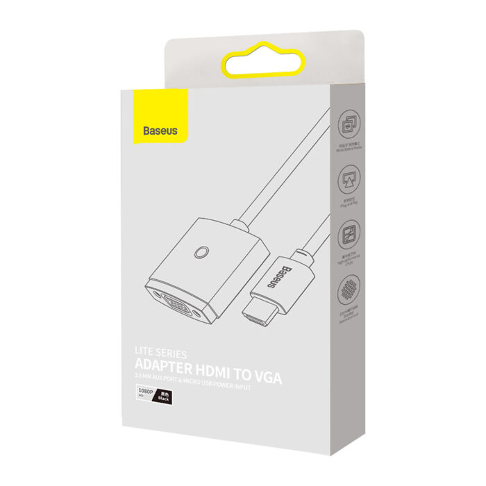 Adaptor HDMI la VGA Jack 3.5mm Micro USB Intrare Curent 1080P 60Hz Baseus Lite Series WKQX010101 Black 11