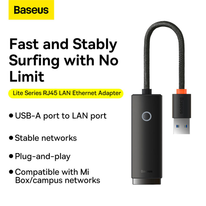Adaptor USB to RJ45 LAN Port 1000Mbps Baseus Lite Series WKQX000101 Black 5