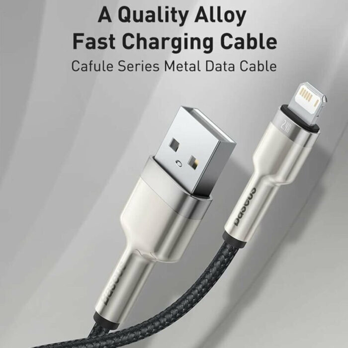 Cablu USB la Lightning 2.4A 480Mbps 25cm Baseus Cafule Series Metal CALJK 01 Black 4