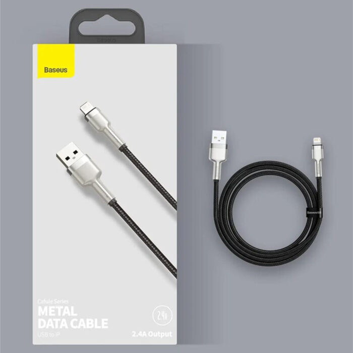 Cablu USB la Lightning 2.4A 480Mbps 25cm Baseus Cafule Series Metal CALJK 01 Black 6