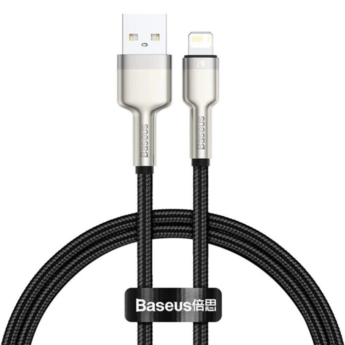 Cablu USB la Lightning 2.4A 480Mbps 25cm Baseus Cafule Series Metal CALJK 01 Black