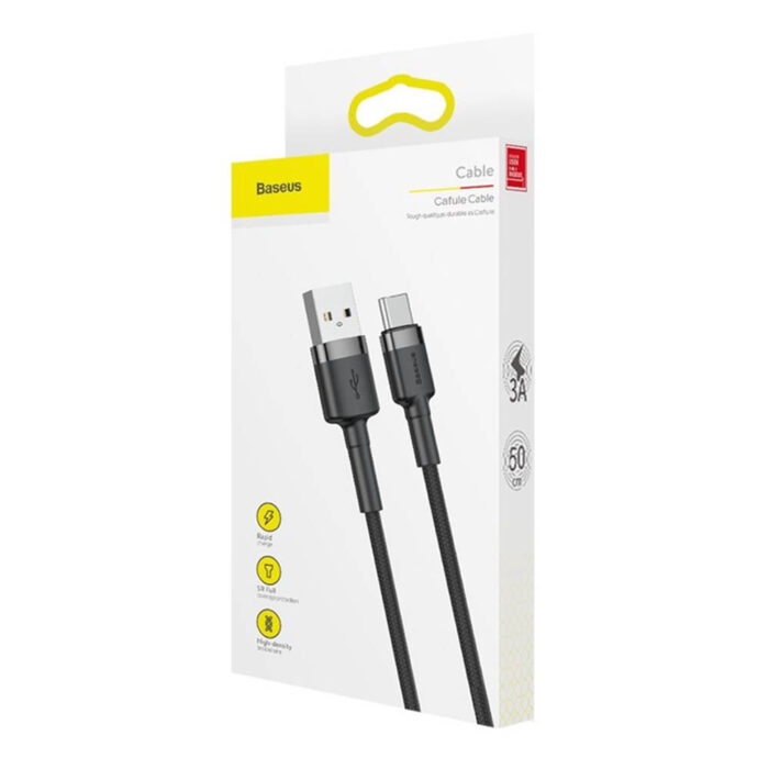 Cablu USB la Type C Fast Charge 3A 480Mbps 0.5m Baseus Cafule CATKLF AG1 Gray Black 6