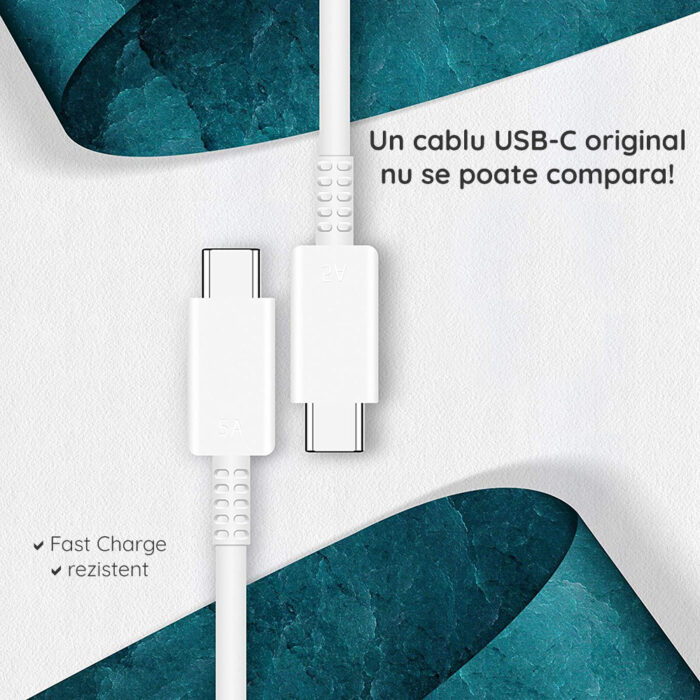 Cablu de Date USB C to Type C Super Fast Charging 5A 1m Samsung EP DN975BWEGWW White Blister Packing 7