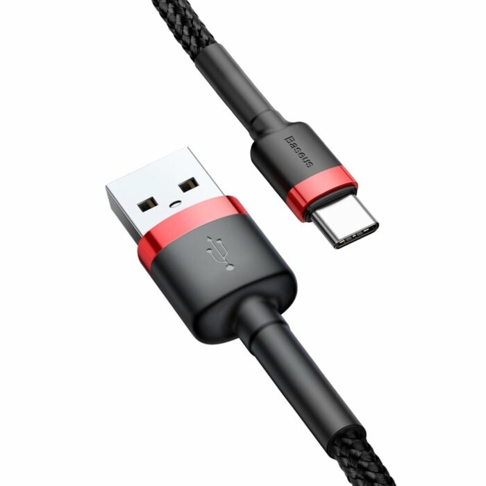 Cablu de Date USB la Type C 3A 480Mbps 1m Baseus Cafule CATKLF B91 Red Black 1