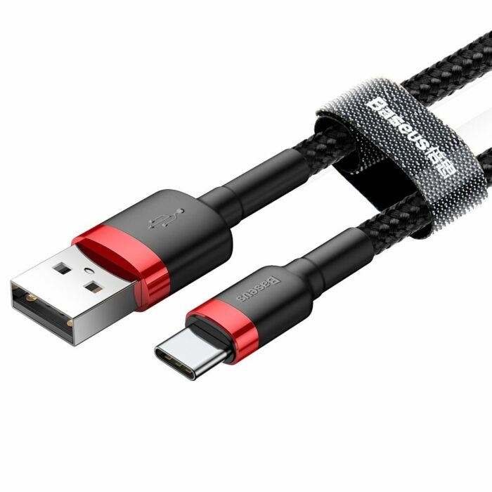 Cablu de Date USB la Type C 3A 480Mbps 1m Baseus Cafule CATKLF B91 Red Black 2