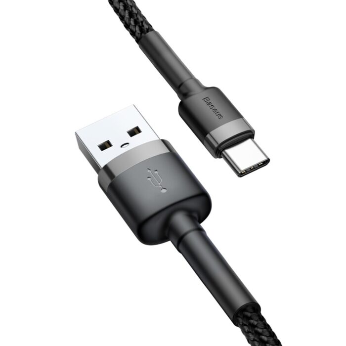 Cablu de Date USB la Type C 3A 480Mbps 1m Baseus Cafule CATKLF BG1 Gray Black 1