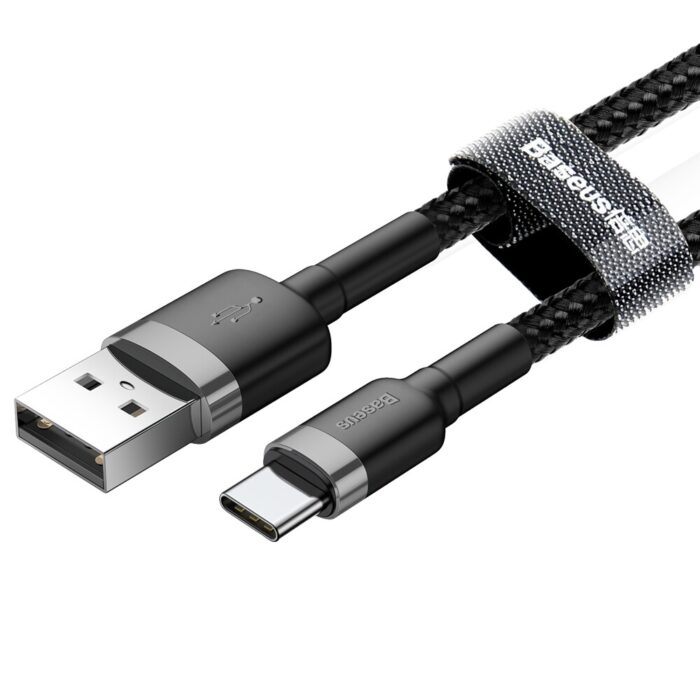 Cablu de Date USB la Type C 3A 480Mbps 1m Baseus Cafule CATKLF BG1 Gray Black 3