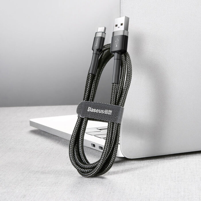 Cablu de Date USB la Type C 3A 480Mbps 1m Baseus Cafule CATKLF BG1 Gray Black 5