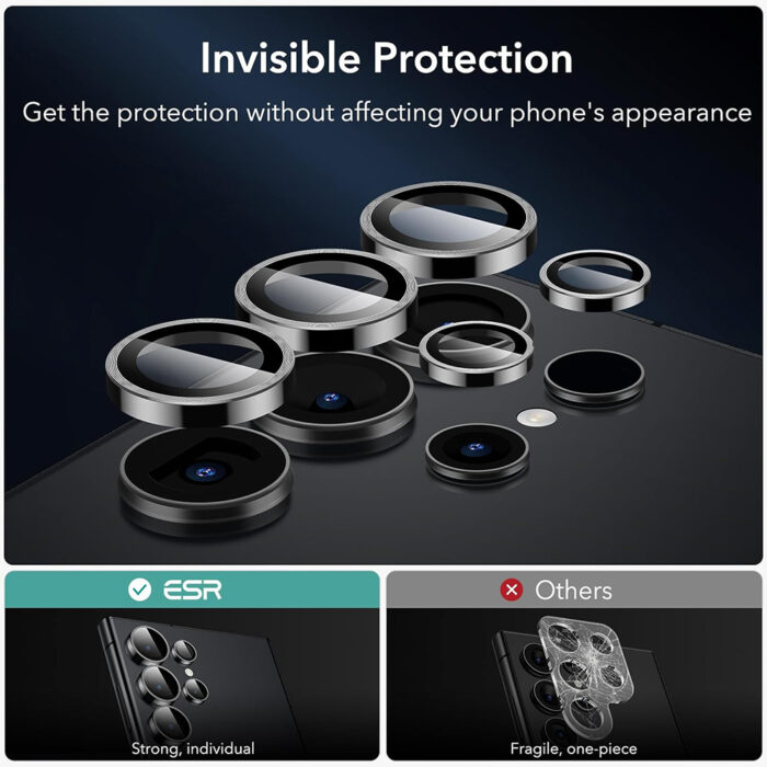 Folie Camera pentru Samsung Galaxy S24 Ultra ESR Lens Protector Tempered Glass Black 4