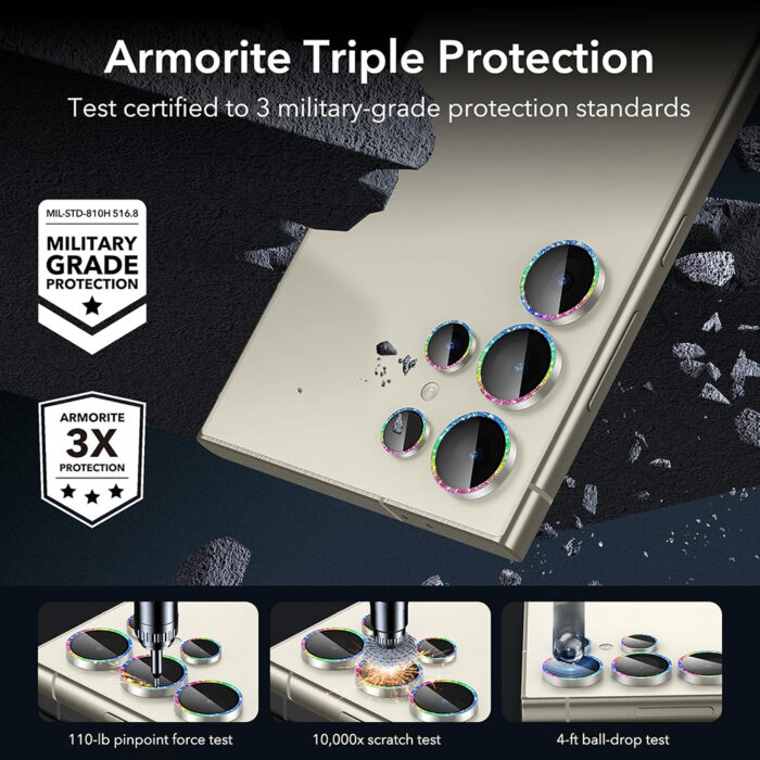 Folie Camera pentru Samsung Galaxy S24 Ultra ESR Lens Protector Tempered Glass Rhinestone 4