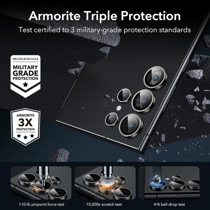 Folie Camera pentru Samsung Galaxy S24 Ultra set 2 ESR Lens Protector Tempered Glass Black 4