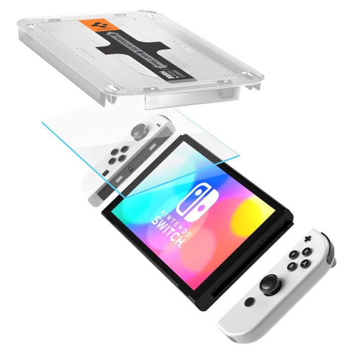 Folie pentru Nintendo Switch OLED set 2 Spigen Glas.tR EZ FIT Clear 1