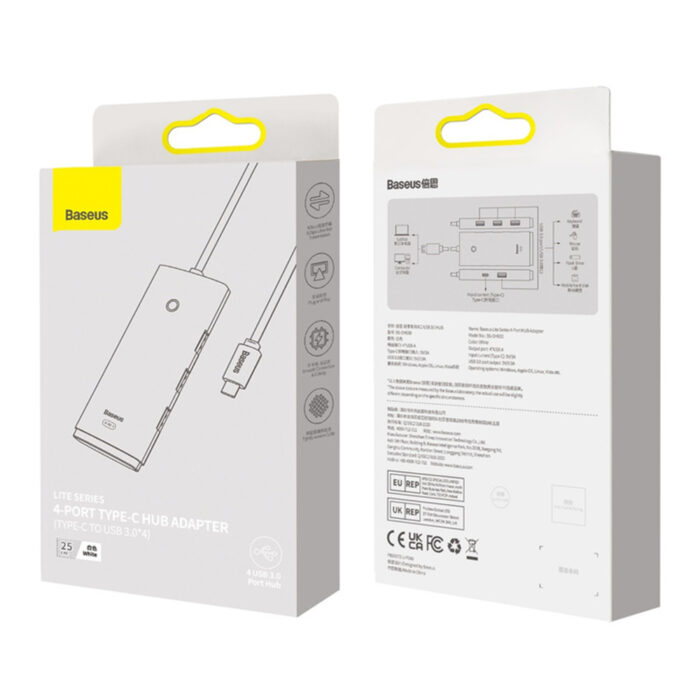 Hub Type C to 4x USB 3.0 Type C 0.25m Baseus Lite Series WKQX030302 White 7