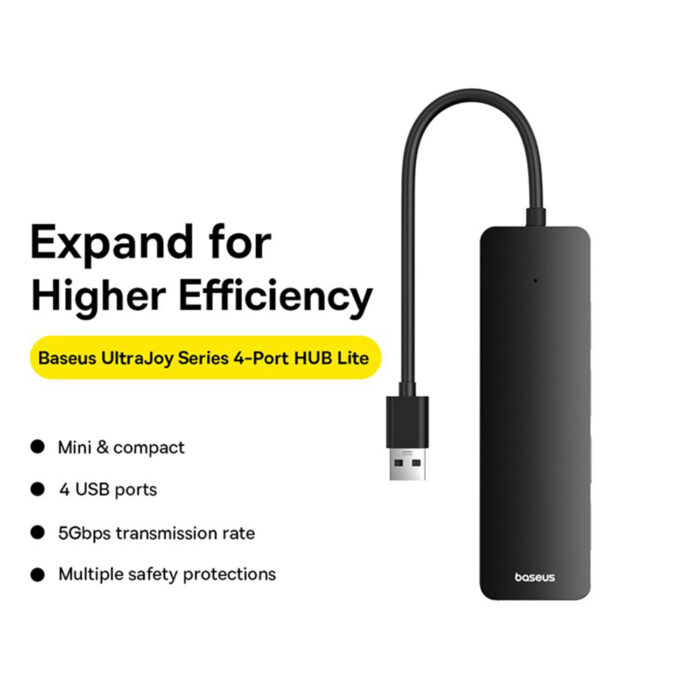 Hub USB la 4x USB 3.0 5Gbps 15cm Baseus UltraJoy Series B0005280B111 00 Black 4