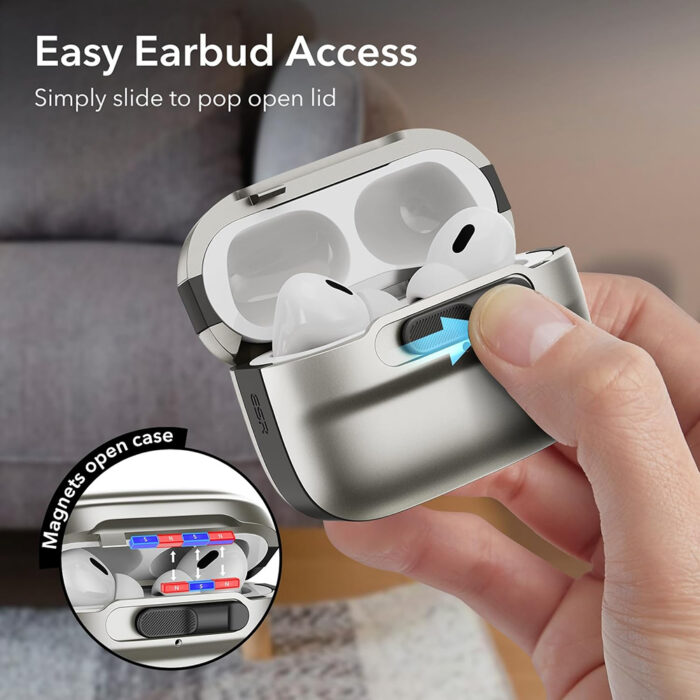 Husa pentru Apple AirPods Pro 1 2 ESR Pulse Magnetic HaloLock Titanium 4