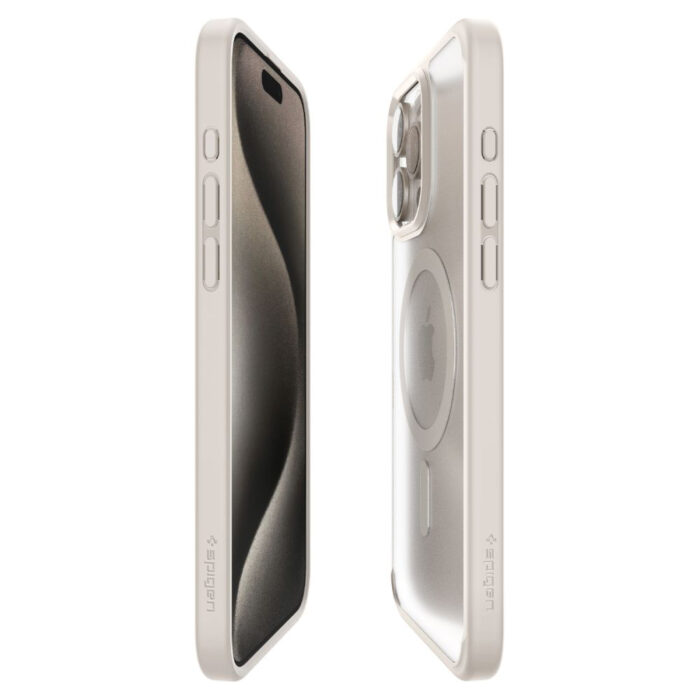 Husa pentru iPhone 15 Pro Max Spigen Ultra Hybrid Frost Natural Titanium 3